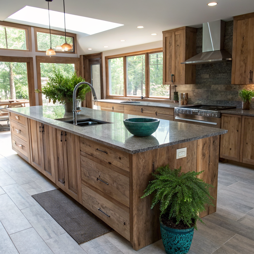 Modern eco-friendly kitchen with recycled materials